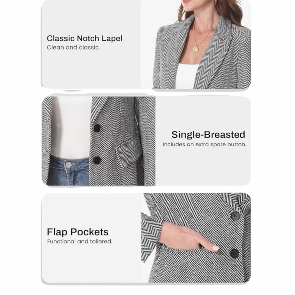 Spring 2026 Herringbone Tweed Blazer - Black - Picture 5 of 7